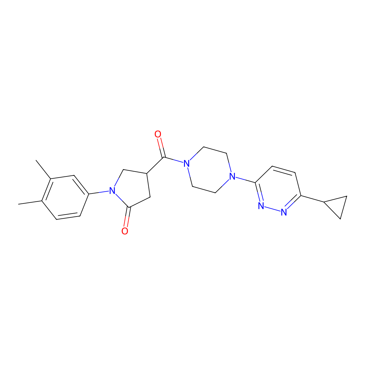 4-[4-(6-Cyclopropylpyridazin-3-yl)piperazine-1-carbonyl]-1-(3,4-dimethylphenyl)pyrrolidin-2-one molecular structure, CAS 2034469-55-9