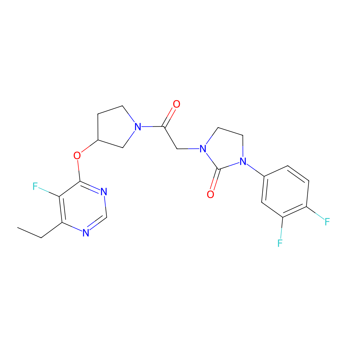1-(3,4-Difluorophenyl)-3-(2-(3-((6-ethyl-5-fluoropyrimidin-4-yl)oxy)pyrrolidin-1-yl)-2-oxoethyl)imidazolidin-2-one molecular structure, CAS 2034469-56-0