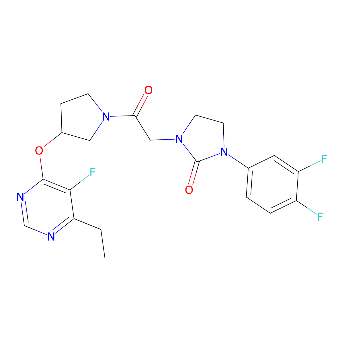 1-(3,4-Difluorophenyl)-3-(2-(3-((6-ethyl-5-fluoropyrimidin-4-yl)oxy)pyrrolidin-1-yl)-2-oxoethyl)imidazolidin-2-one molecular structure, CAS 2034469-56-0