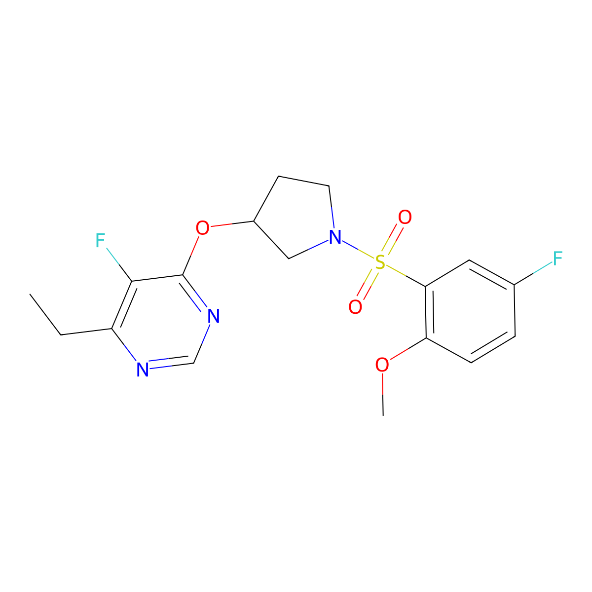 4-Ethyl-5-fluoro-6-((1-((5-fluoro-2-methoxyphenyl)sulfonyl)pyrrolidin-3-yl)oxy)pyrimidine molecular structure, CAS 2034469-64-0