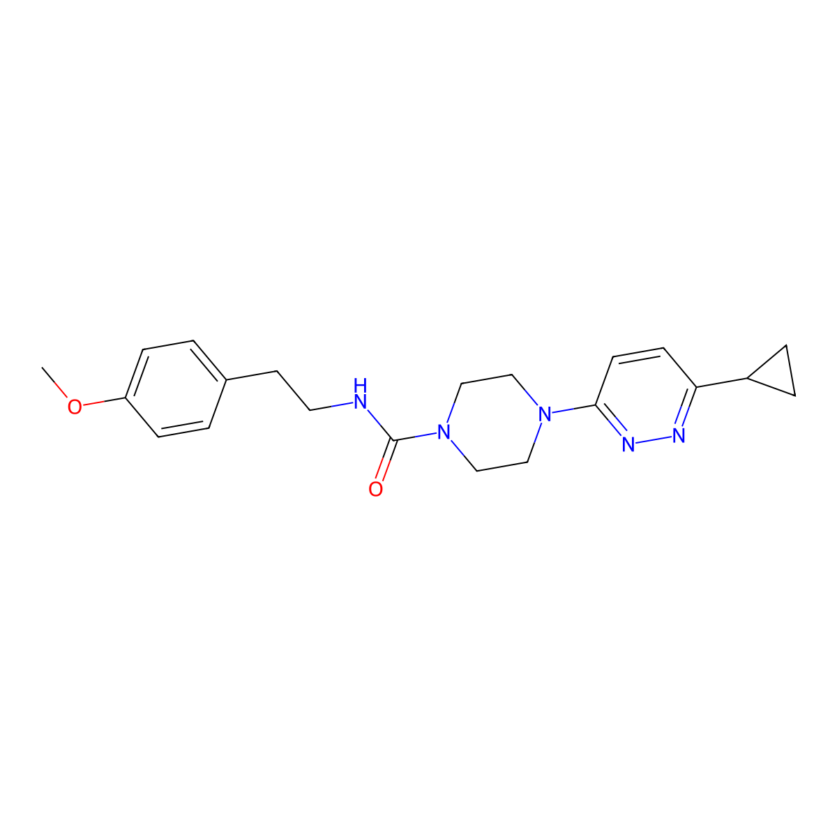 4-(6-cyclopropylpyridazin-3-yl)-N-(4-methoxyphenethyl)piperazine-1-carboxamide molecular structure, CAS 2034469-67-3
