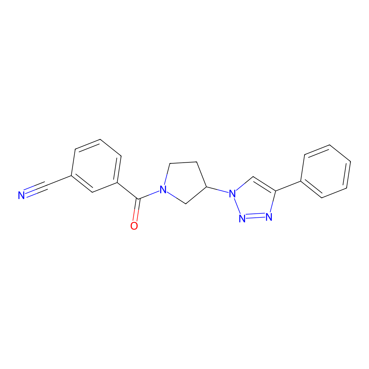 3-(3-(4-phenyl-1H-1,2,3-triazol-1-yl)pyrrolidine-1-carbonyl)benzonitrile molecular structure, CAS 2034469-71-9
