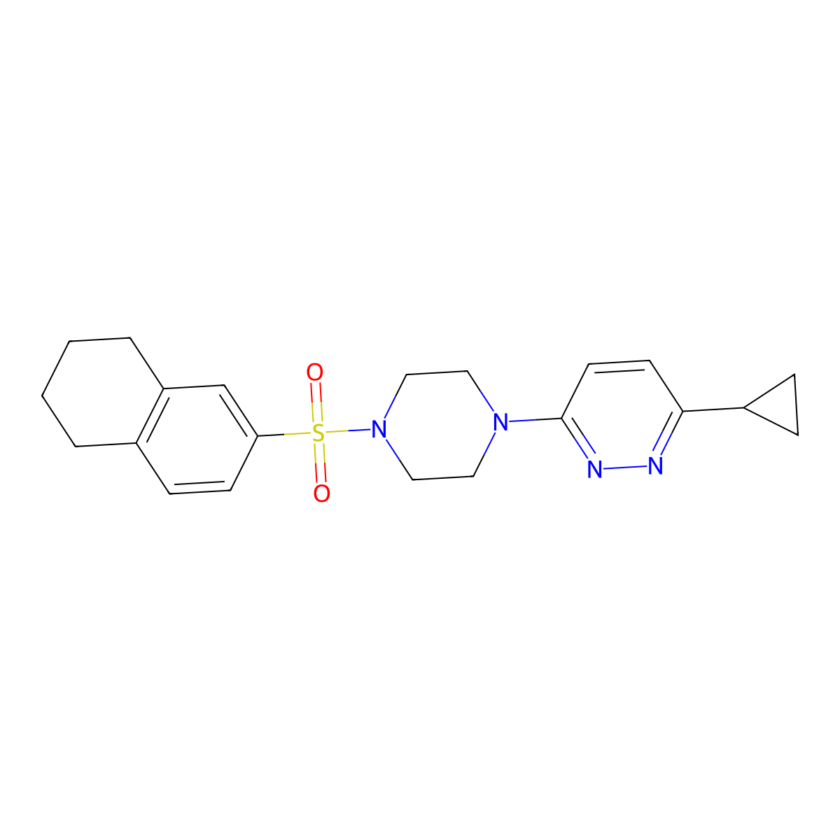 3-Cyclopropyl-6-(4-((5,6,7,8-tetrahydronaphthalen-2-yl)sulfonyl)piperazin-1-yl)pyridazine molecular structure, CAS 2034469-75-3