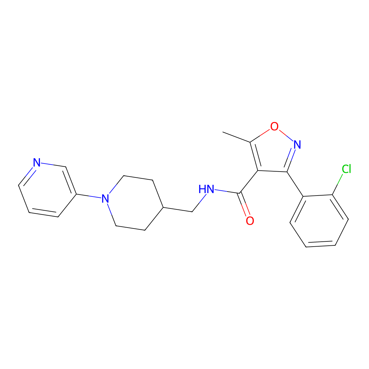 3-(2-chlorophenyl)-5-methyl-N-((1-(pyridin-3-yl)piperidin-4-yl)methyl)isoxazole-4-carboxamide molecular structure, CAS 2034469-76-4