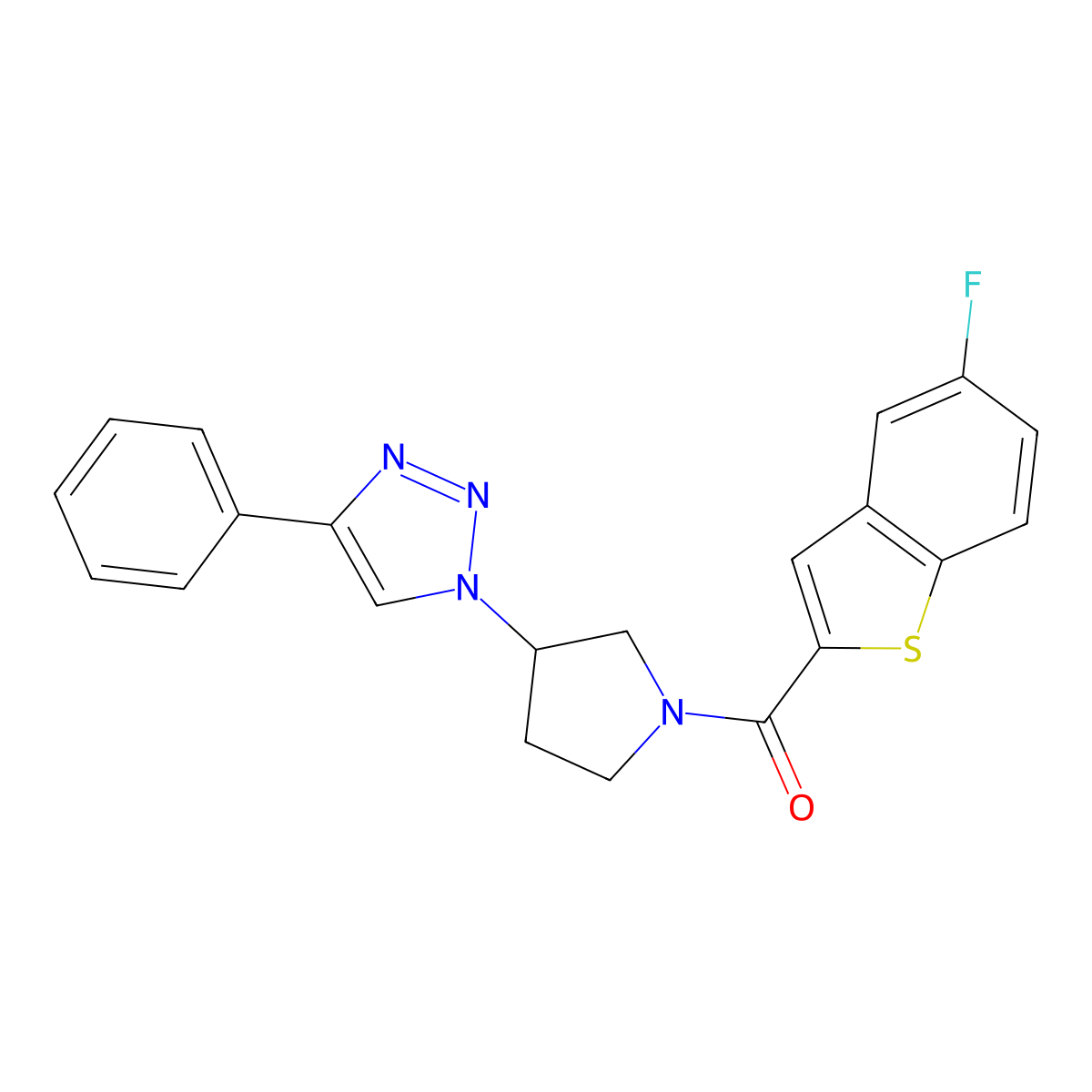 (5-fluorobenzo[b]thiophen-2-yl)(3-(4-phenyl-1H-1,2,3-triazol-1-yl)pyrrolidin-1-yl)methanone molecular structure, CAS 2034469-78-6