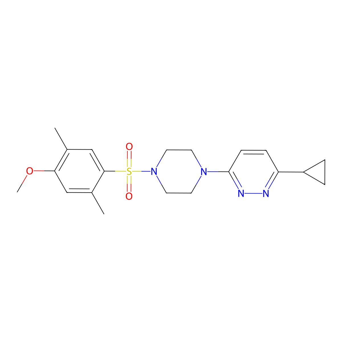 3-Cyclopropyl-6-(4-((4-methoxy-2,5-dimethylphenyl)sulfonyl)piperazin-1-yl)pyridazine molecular structure, CAS 2034469-79-7