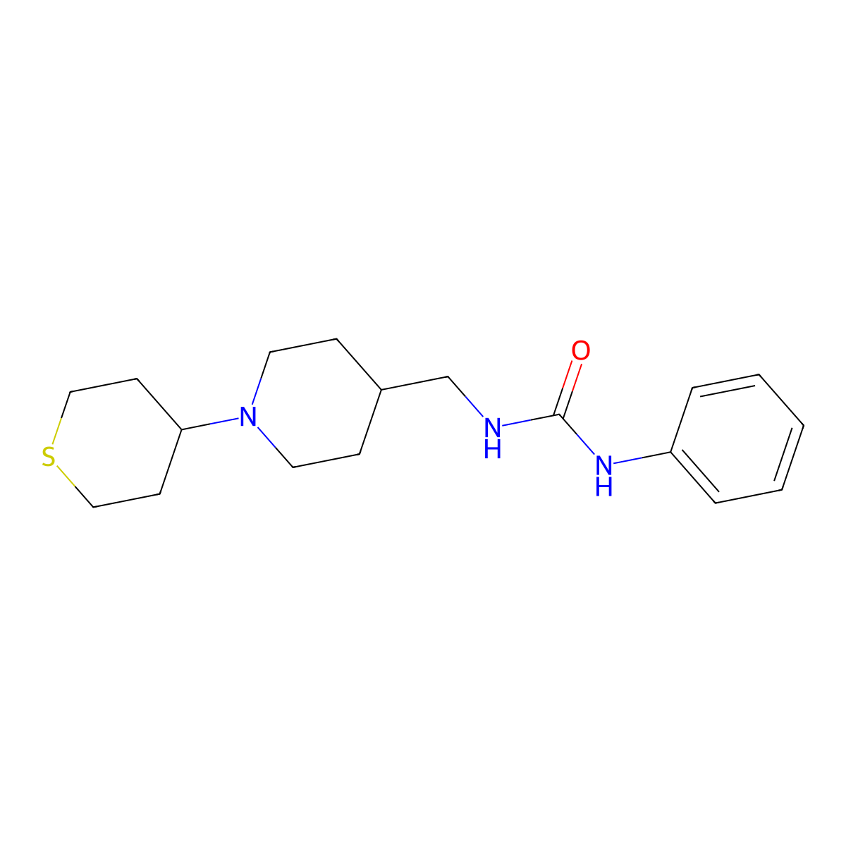 1-phenyl-3-((1-(tetrahydro-2H-thiopyran-4-yl)piperidin-4-yl)methyl)urea molecular structure, CAS 2034469-84-4
