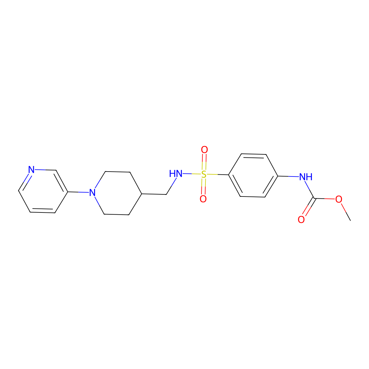 methyl (4-(N-((1-(pyridin-3-yl)piperidin-4-yl)methyl)sulfamoyl)phenyl)carbamate molecular structure, CAS 2034469-87-7