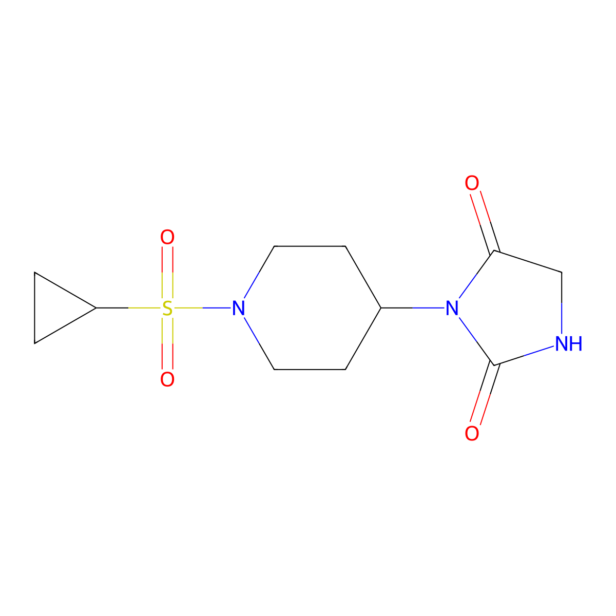 3-(1-(Cyclopropylsulfonyl)piperidin-4-yl)imidazolidine-2,4-dione molecular structure, CAS 2034469-91-3
