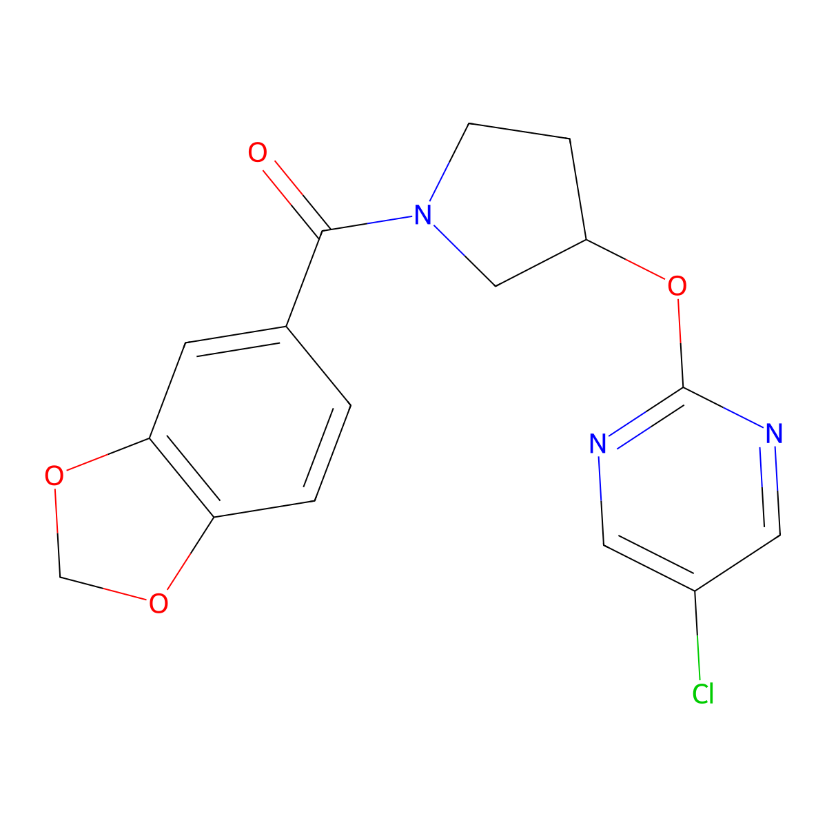Benzo[d][1,3]dioxol-5-yl(3-((5-chloropyrimidin-2-yl)oxy)pyrrolidin-1-yl)methanone molecular structure, CAS 2034469-95-7