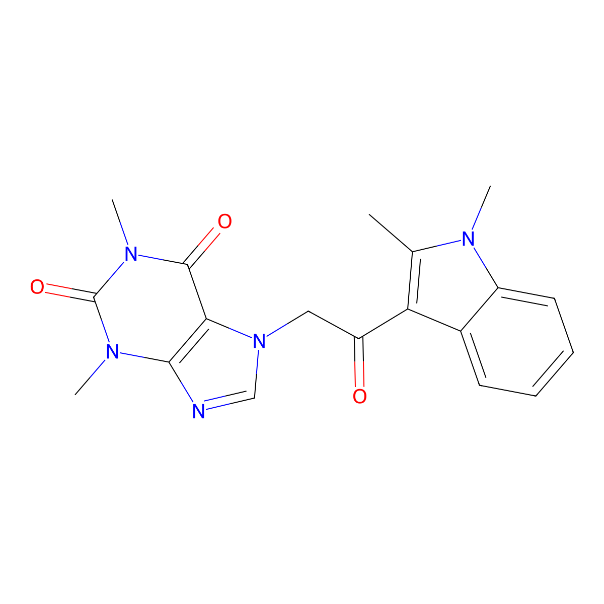 7-(2-(1,2-dimethyl-1H-indol-3-yl)-2-oxoethyl)-1,3-dimethyl-1H-purine-2,6(3H,7H)-dione molecular structure, CAS 2034469-97-9