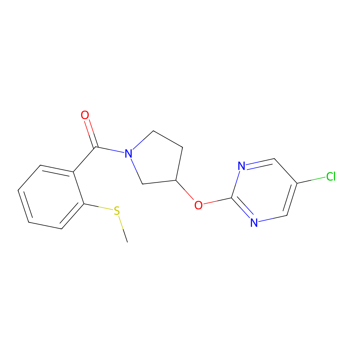 (3-((5-Chloropyrimidin-2-yl)oxy)pyrrolidin-1-yl)(2-(methylthio)phenyl)methanone molecular structure, CAS 2034470-04-5