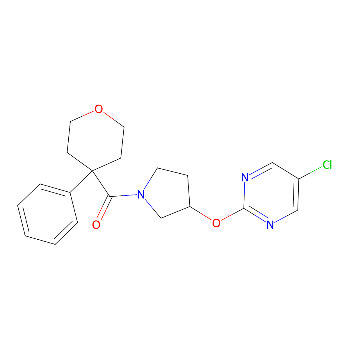 5-Chloro-2-{[1-(4-phenyloxane-4-carbonyl)pyrrolidin-3-yl]oxy}pyrimidine molecular structure, CAS 2034470-11-4