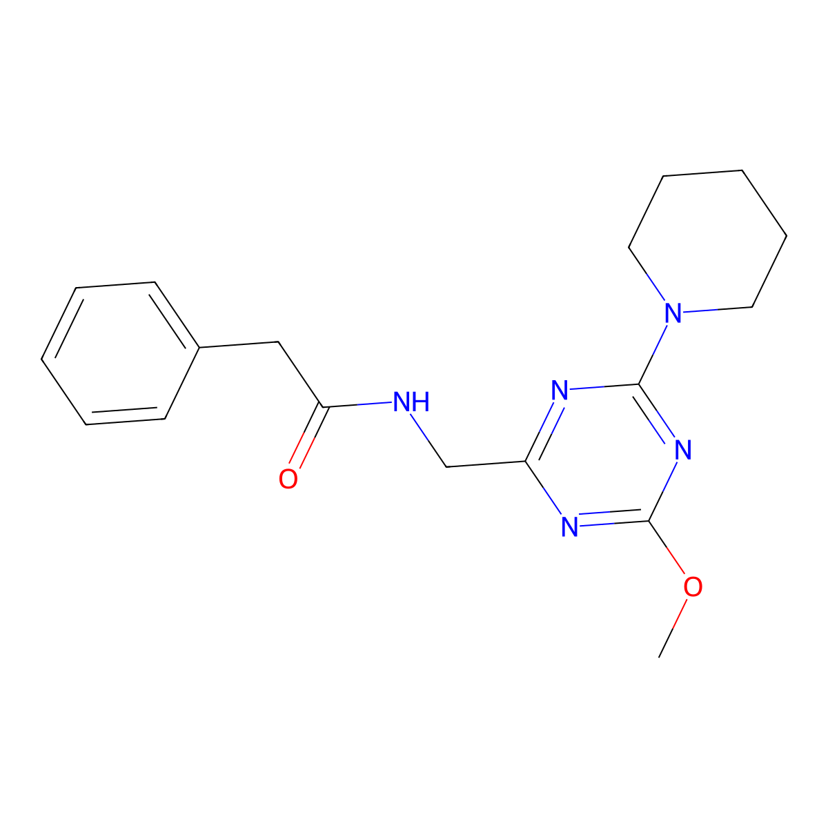 N-((4-methoxy-6-(piperidin-1-yl)-1,3,5-triazin-2-yl)methyl)-2-phenylacetamide molecular structure, CAS 2034470-16-9