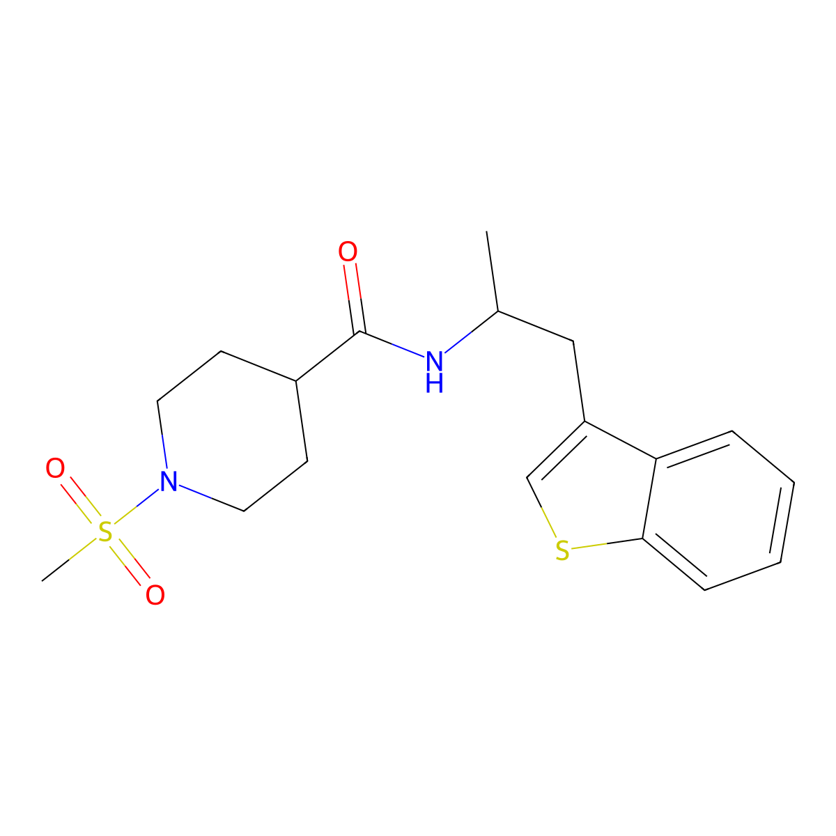 N-(1-(benzo[b]thiophen-3-yl)propan-2-yl)-1-(methylsulfonyl)piperidine-4-carboxamide molecular structure, CAS 2034470-17-0