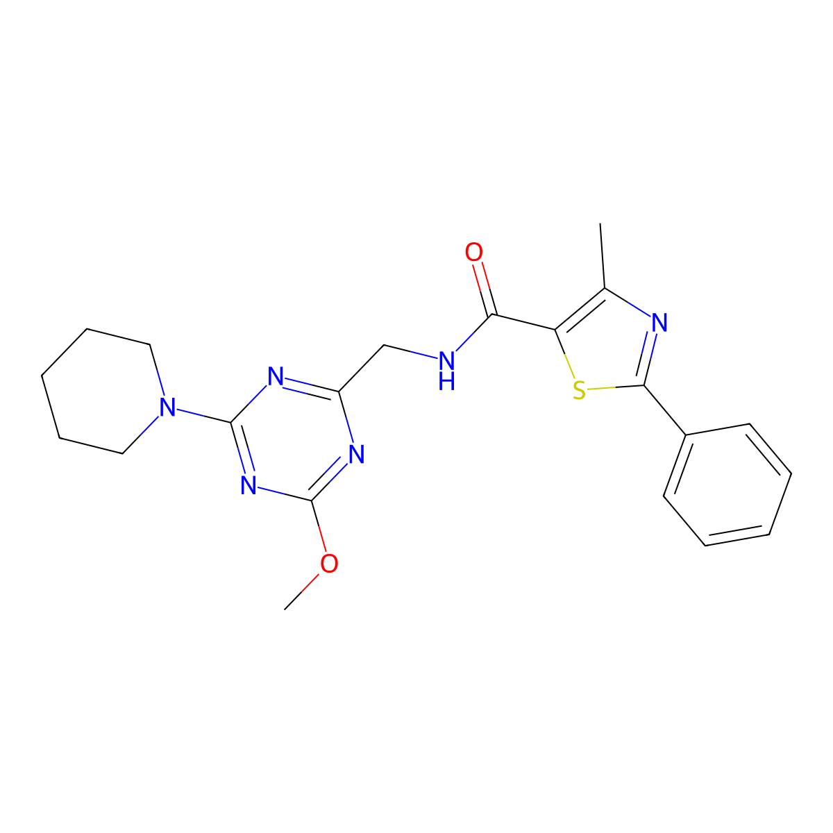 N-((4-methoxy-6-(piperidin-1-yl)-1,3,5-triazin-2-yl)methyl)-4-methyl-2-phenylthiazole-5-carboxamide molecular structure, CAS 2034470-19-2