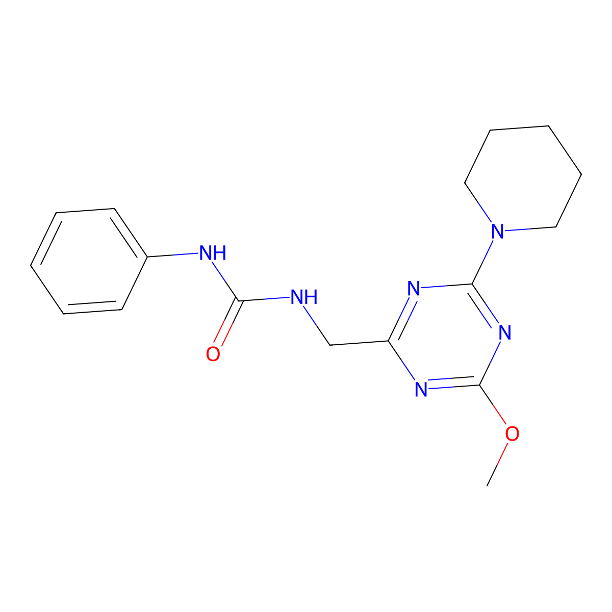 1-((4-Methoxy-6-(piperidin-1-yl)-1,3,5-triazin-2-yl)methyl)-3-phenylurea molecular structure, CAS 2034470-23-8