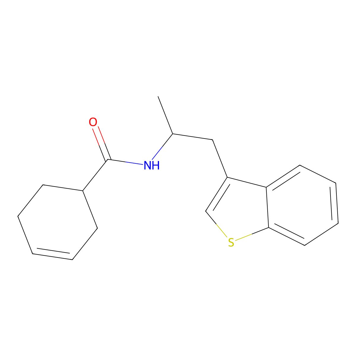 N-(1-(benzo[b]thiophen-3-yl)propan-2-yl)cyclohex-3-enecarboxamide molecular structure, CAS 2034470-25-0