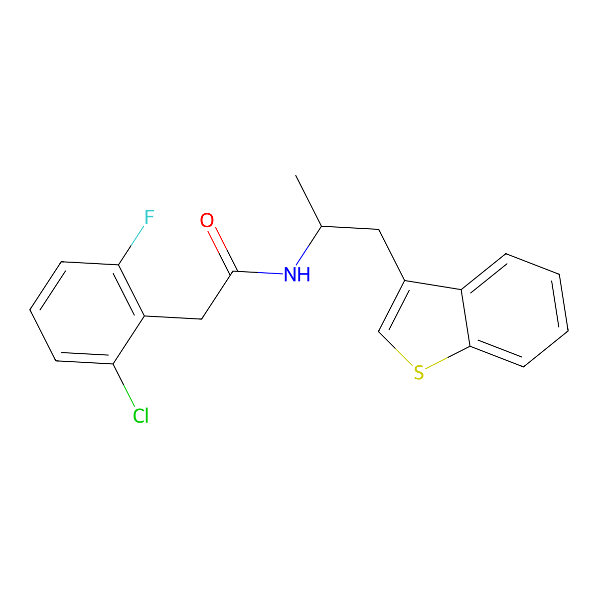 N-(1-(benzo[b]thiophen-3-yl)propan-2-yl)-2-(2-chloro-6-fluorophenyl)acetamide molecular structure, CAS 2034470-32-9