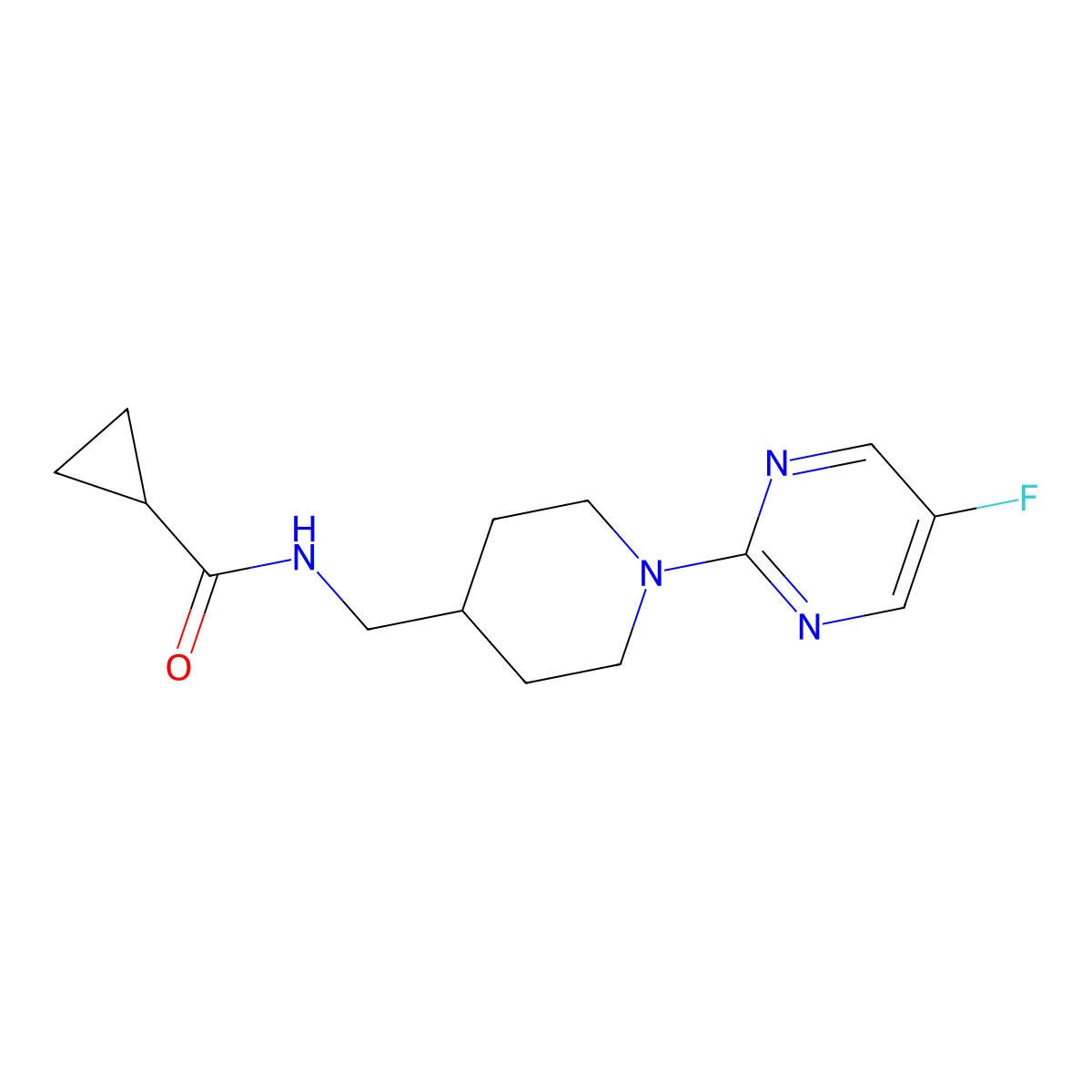 N-((1-(5-fluoropyrimidin-2-yl)piperidin-4-yl)methyl)cyclopropanecarboxamide molecular structure, CAS 2034470-33-0