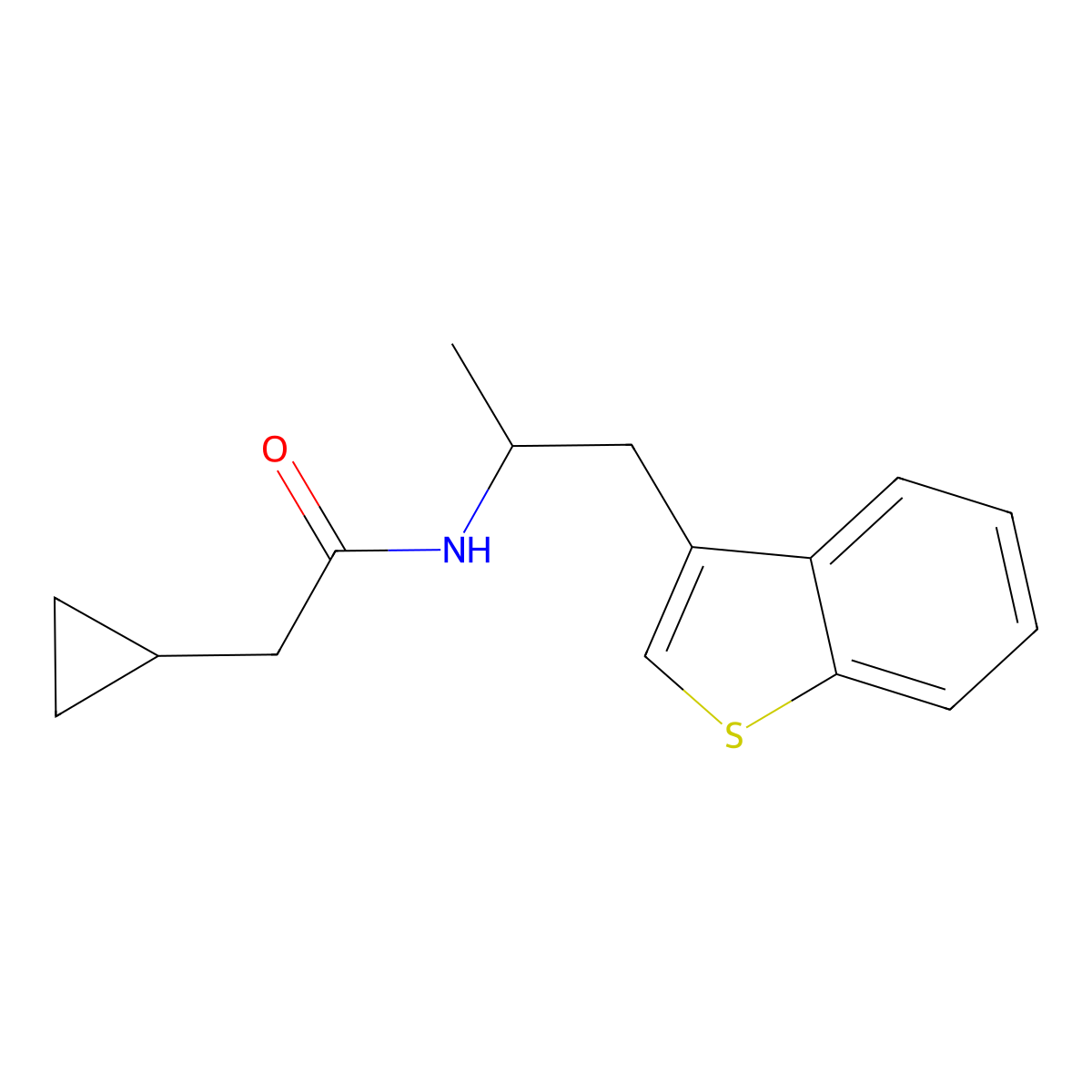 N-(1-(benzo[b]thiophen-3-yl)propan-2-yl)-2-cyclopropylacetamide molecular structure, CAS 2034470-37-4
