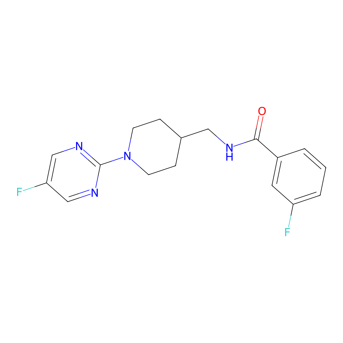 3-fluoro-N-((1-(5-fluoropyrimidin-2-yl)piperidin-4-yl)methyl)benzamide molecular structure, CAS 2034470-38-5
