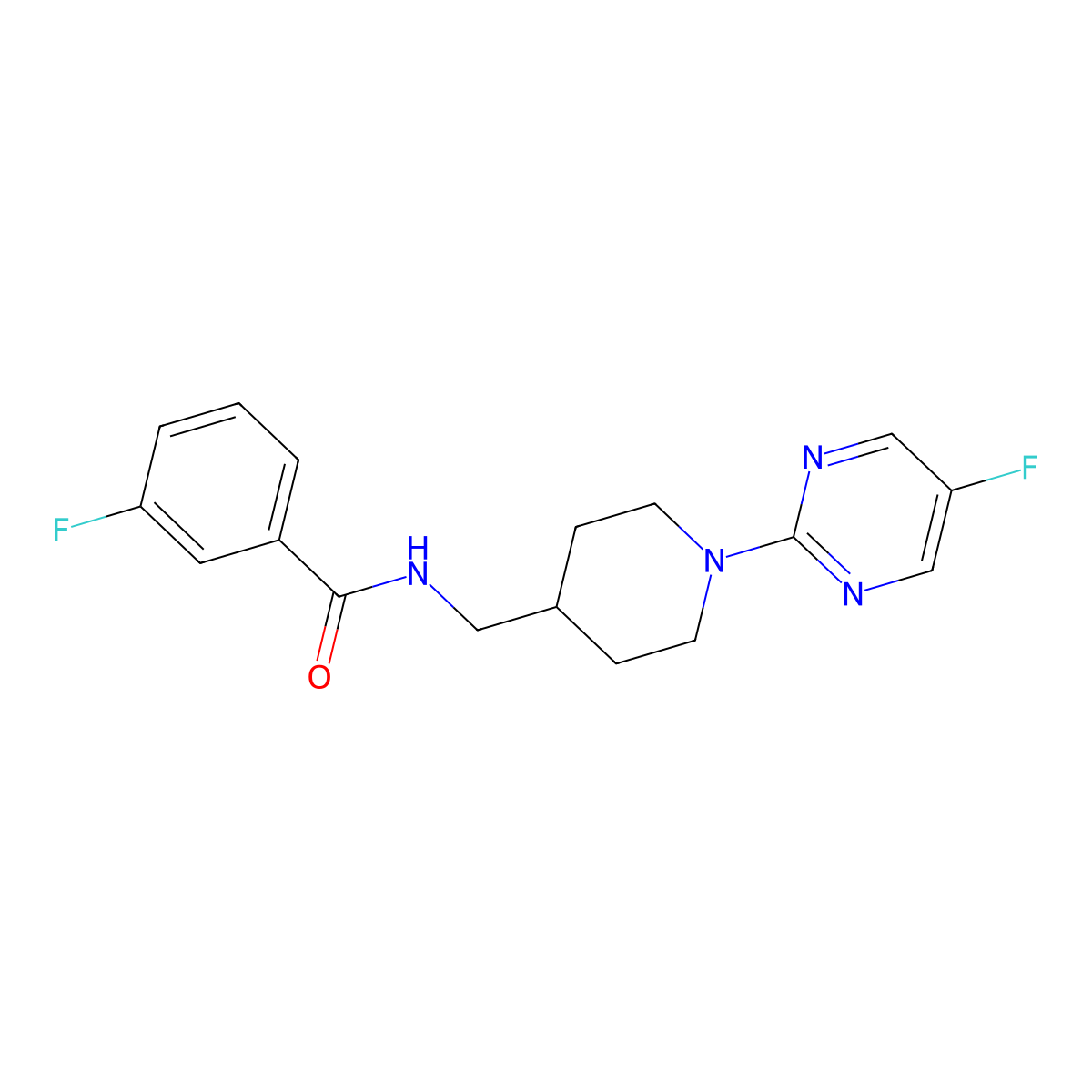 3-fluoro-N-((1-(5-fluoropyrimidin-2-yl)piperidin-4-yl)methyl)benzamide molecular structure, CAS 2034470-38-5