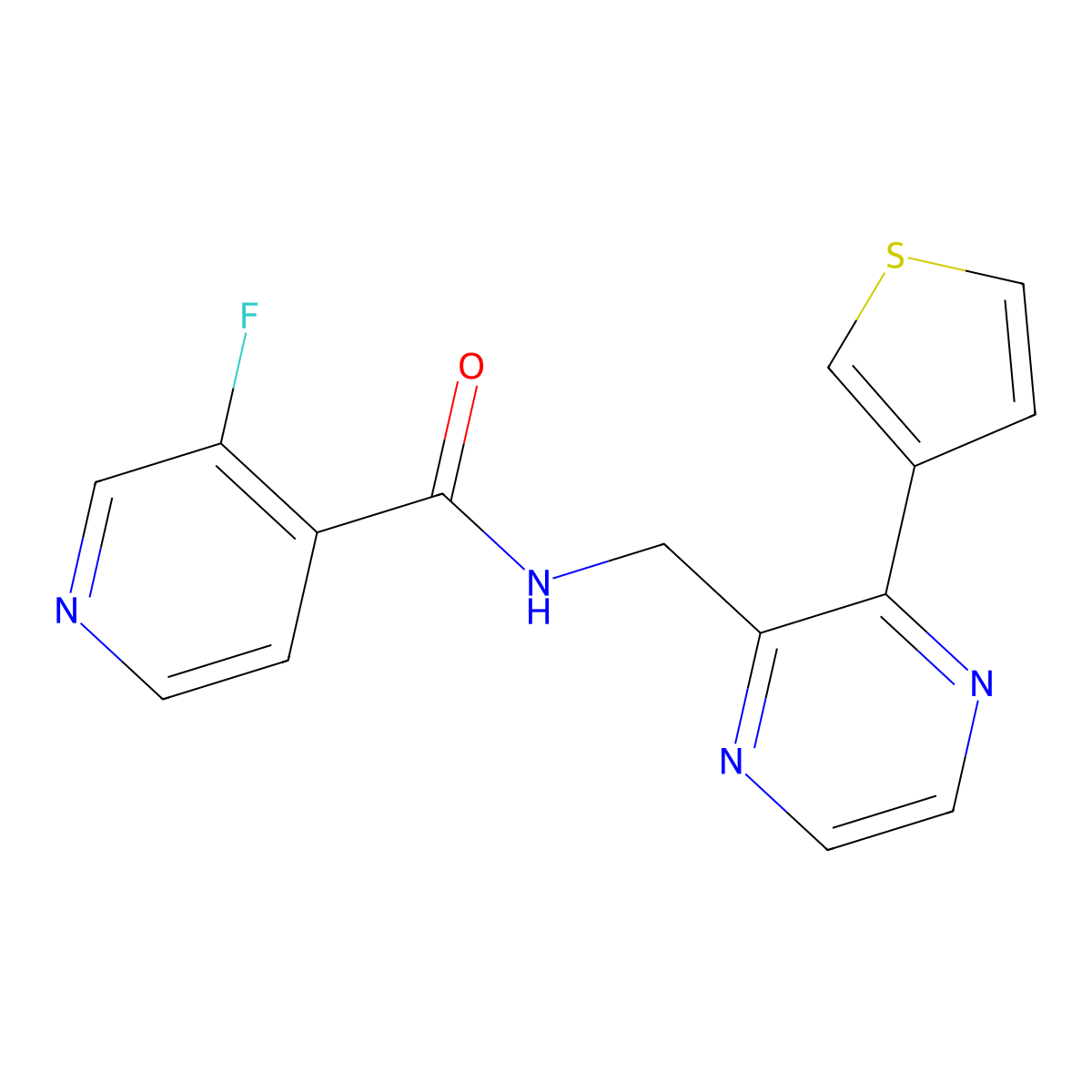 3-fluoro-N-((3-(thiophen-3-yl)pyrazin-2-yl)methyl)isonicotinamide molecular structure, CAS 2034470-39-6