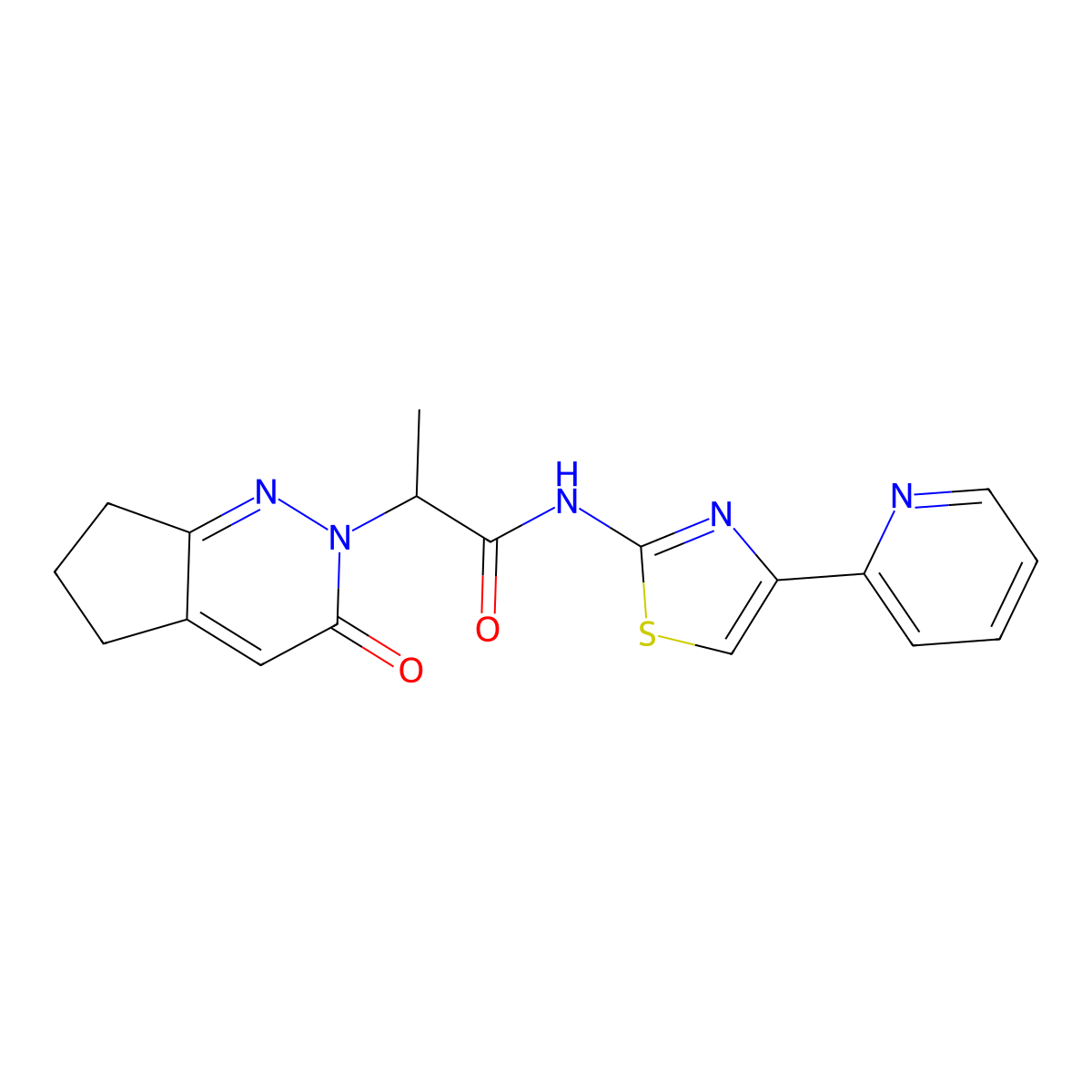 2-(3-oxo-3,5,6,7-tetrahydro-2H-cyclopenta[c]pyridazin-2-yl)-N-(4-(pyridin-2-yl)thiazol-2-yl)propanamide molecular structure, CAS 2034470-41-0