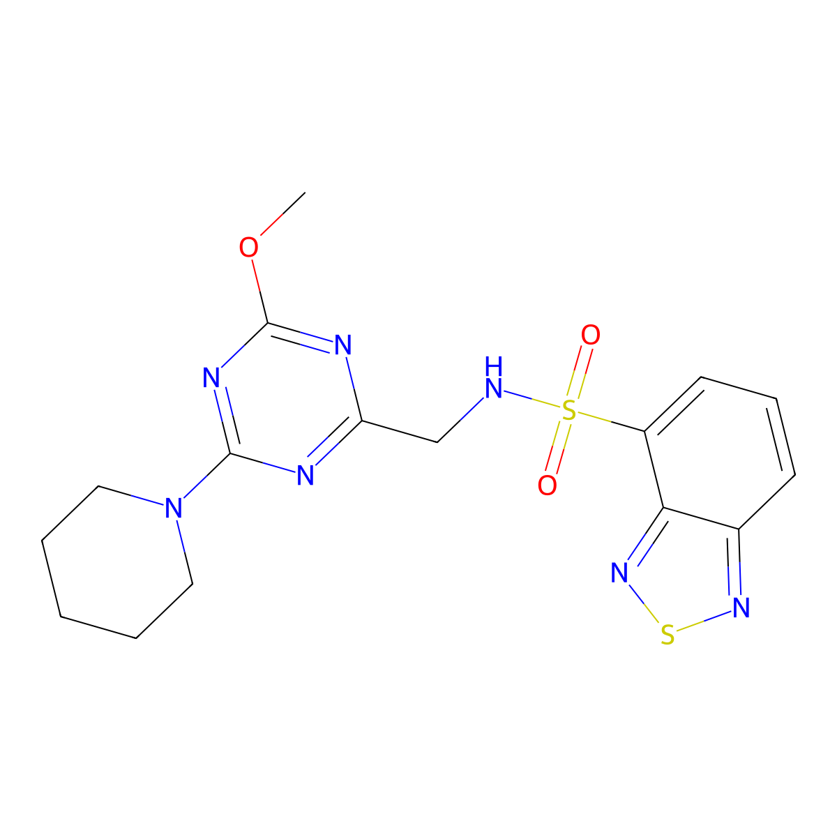 N-((4-methoxy-6-(piperidin-1-yl)-1,3,5-triazin-2-yl)methyl)benzo[c][1,2,5]thiadiazole-4-sulfonamide molecular structure, CAS 2034470-43-2