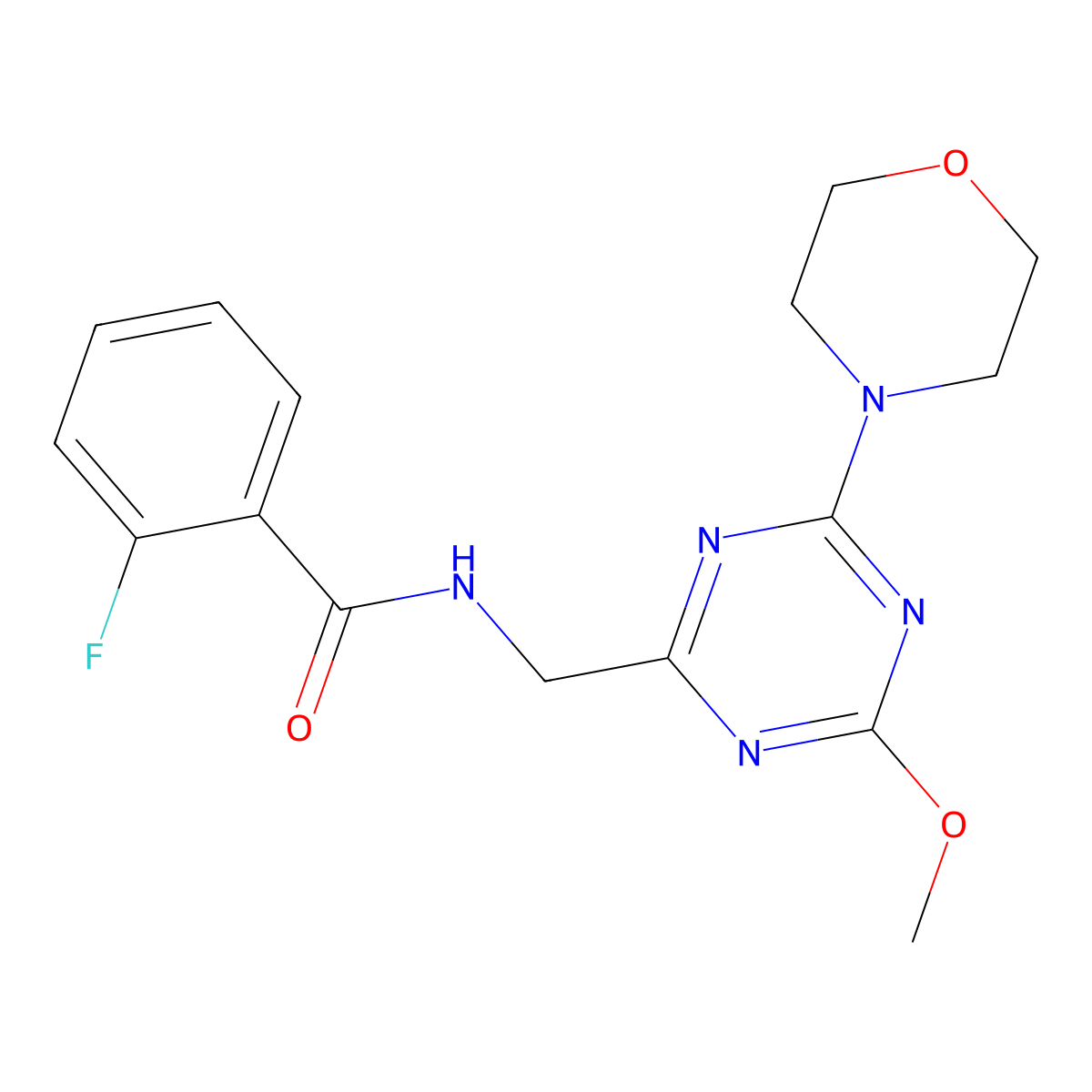 2-fluoro-N-((4-methoxy-6-morpholino-1,3,5-triazin-2-yl)methyl)benzamide molecular structure, CAS 2034470-46-5