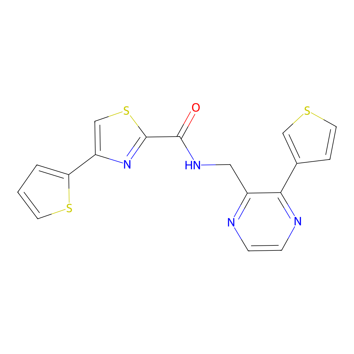 4-(thiophen-2-yl)-N-((3-(thiophen-3-yl)pyrazin-2-yl)methyl)thiazole-2-carboxamide molecular structure, CAS 2034470-49-8