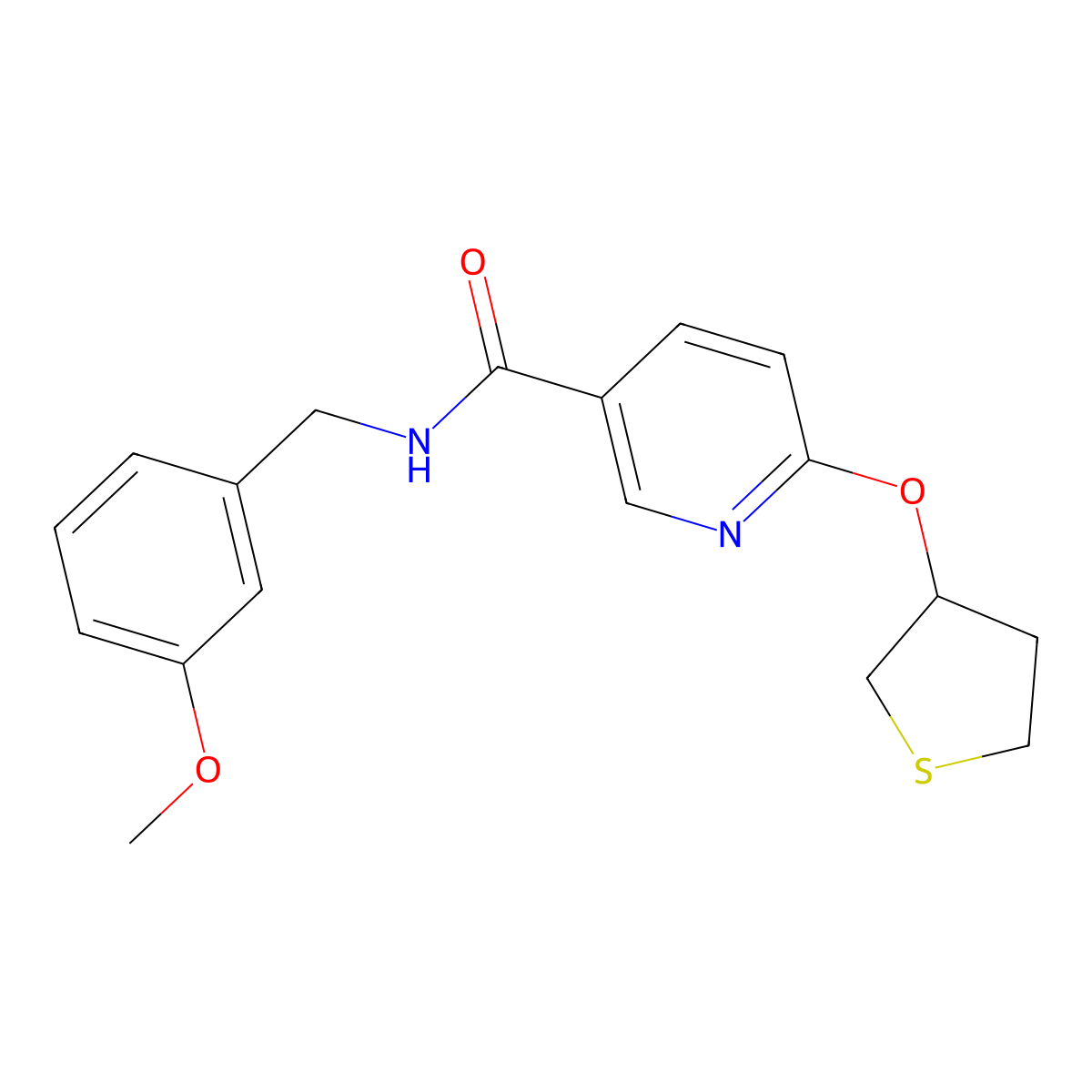 N-(3-methoxybenzyl)-6-((tetrahydrothiophen-3-yl)oxy)nicotinamide molecular structure, CAS 2034470-52-3
