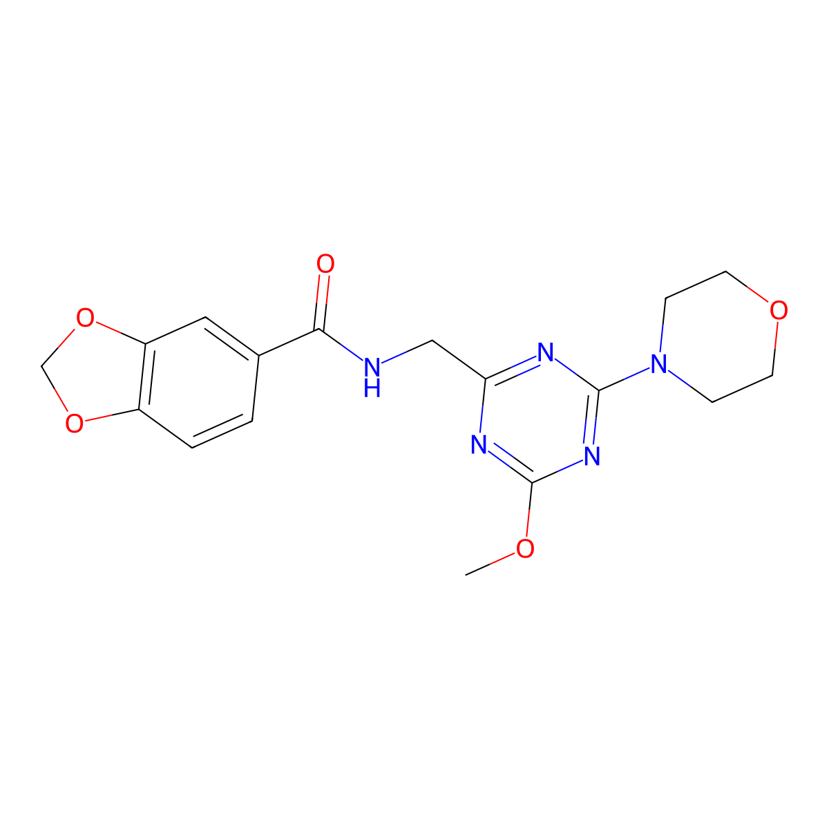 N-((4-methoxy-6-morpholino-1,3,5-triazin-2-yl)methyl)benzo[d][1,3]dioxole-5-carboxamide molecular structure, CAS 2034470-53-4