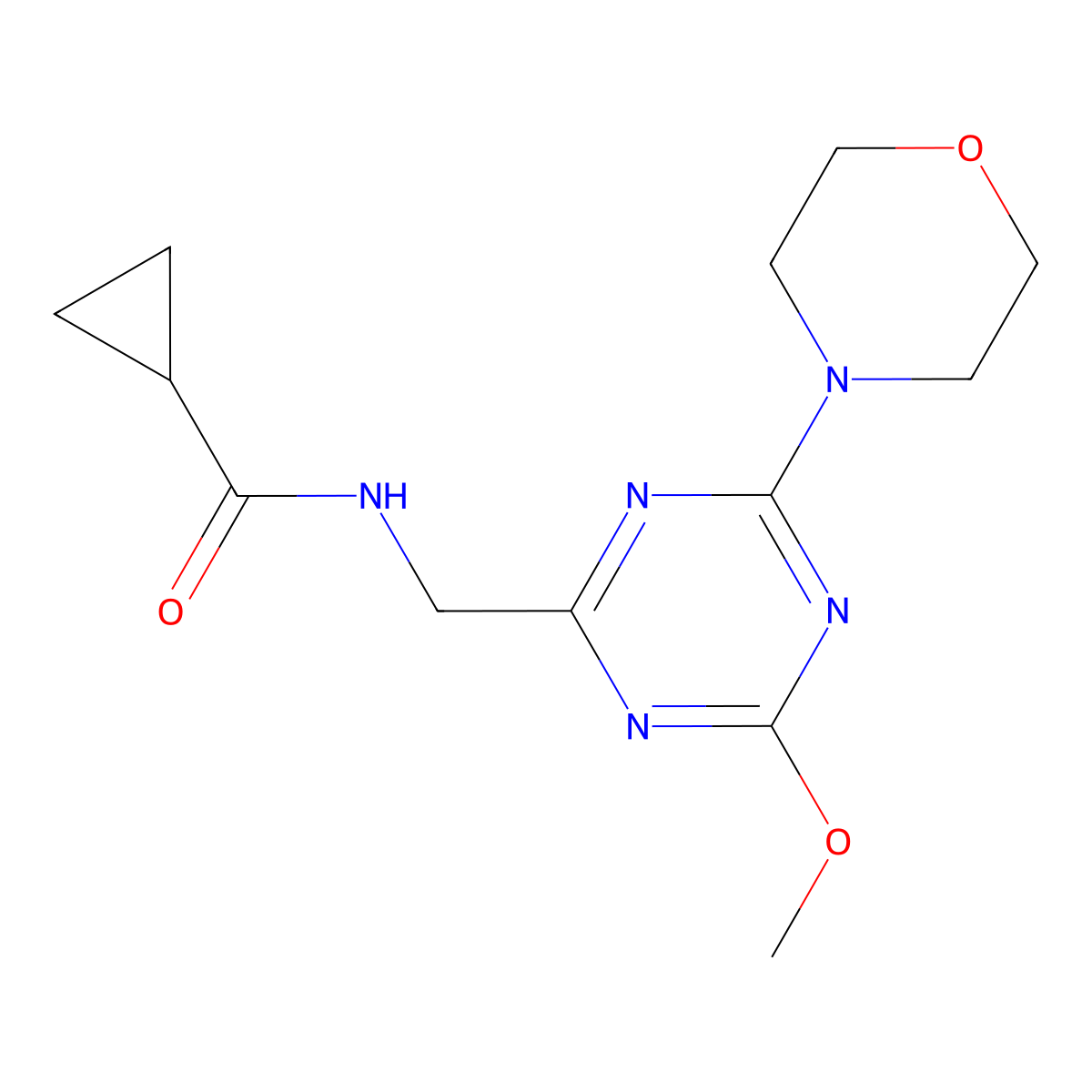 N-((4-methoxy-6-morpholino-1,3,5-triazin-2-yl)methyl)cyclopropanecarboxamide molecular structure, CAS 2034470-55-6