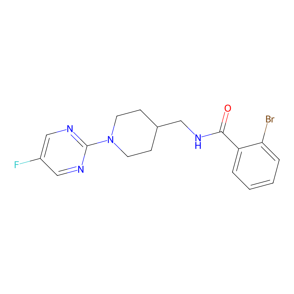 2-bromo-N-((1-(5-fluoropyrimidin-2-yl)piperidin-4-yl)methyl)benzamide molecular structure, CAS 2034470-57-8