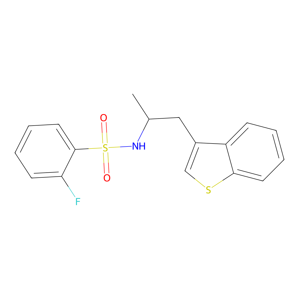 N-(1-(benzo[b]thiophen-3-yl)propan-2-yl)-2-fluorobenzenesulfonamide molecular structure, CAS 2034470-60-3
