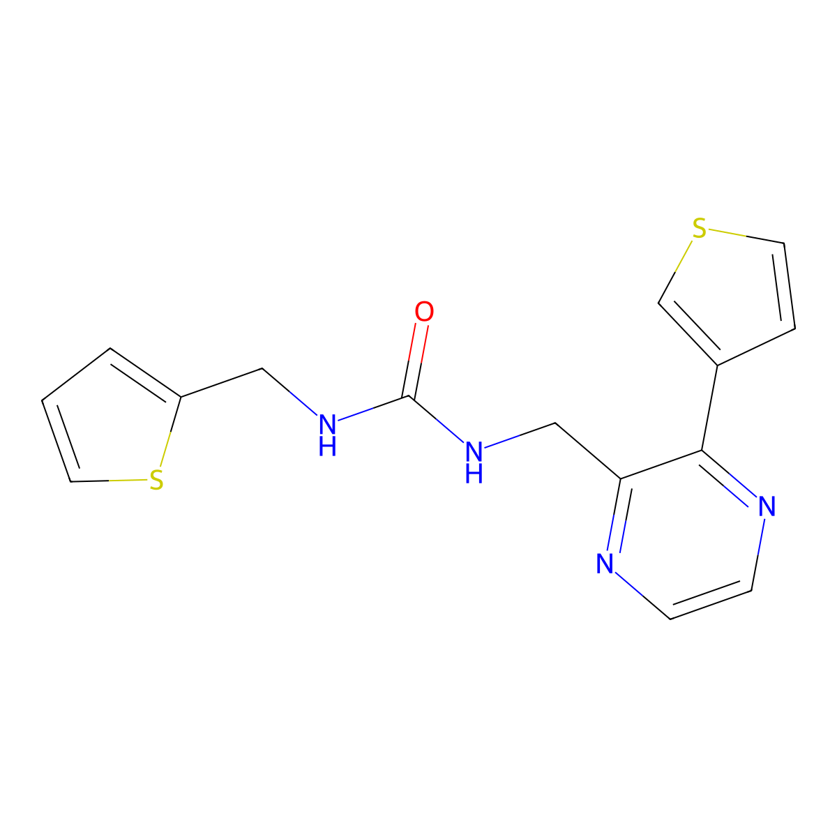 1-(Thiophen-2-ylmethyl)-3-((3-(thiophen-3-yl)pyrazin-2-yl)methyl)urea molecular structure, CAS 2034470-61-4