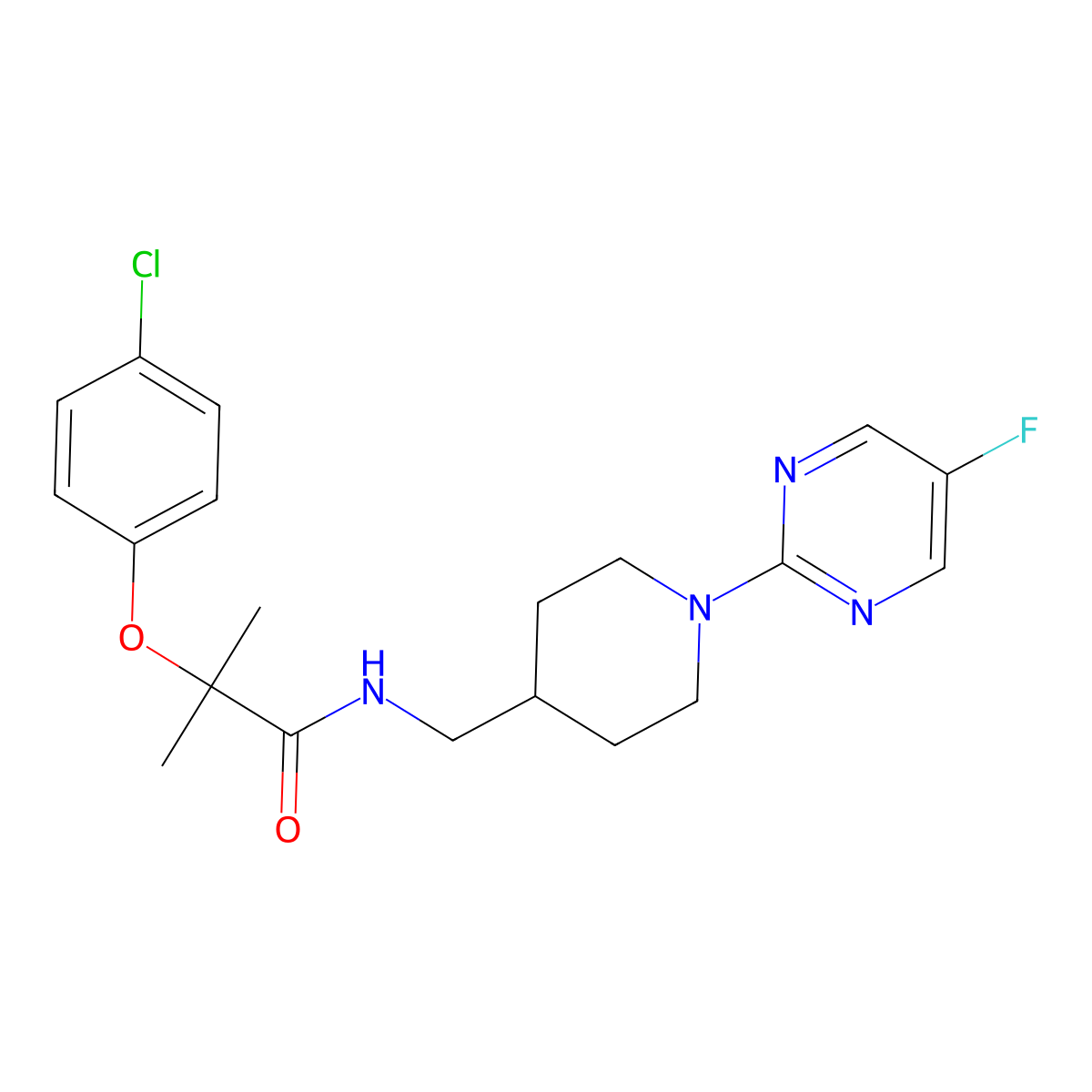 2-(4-chlorophenoxy)-N-((1-(5-fluoropyrimidin-2-yl)piperidin-4-yl)methyl)-2-methylpropanamide molecular structure, CAS 2034470-63-6