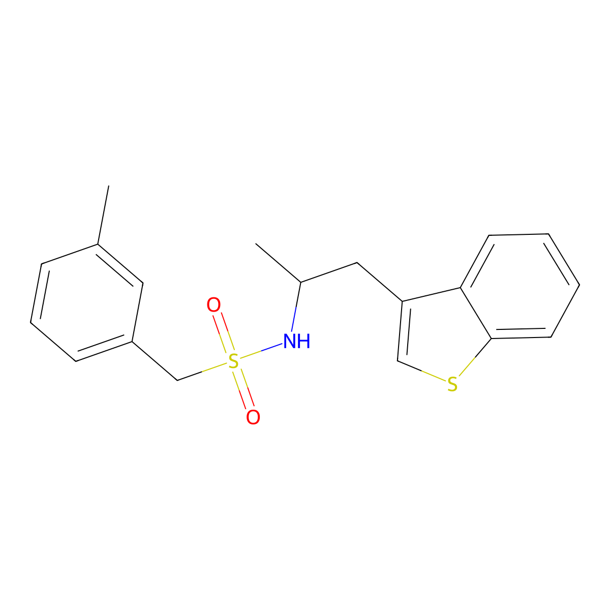 N-(1-(benzo[b]thiophen-3-yl)propan-2-yl)-1-(m-tolyl)methanesulfonamide molecular structure, CAS 2034470-67-0