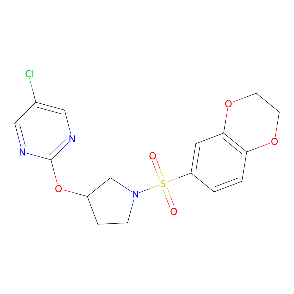 5-Chloro-2-((1-((2,3-dihydrobenzo[b][1,4]dioxin-6-yl)sulfonyl)pyrrolidin-3-yl)oxy)pyrimidine molecular structure, CAS 2034470-68-1