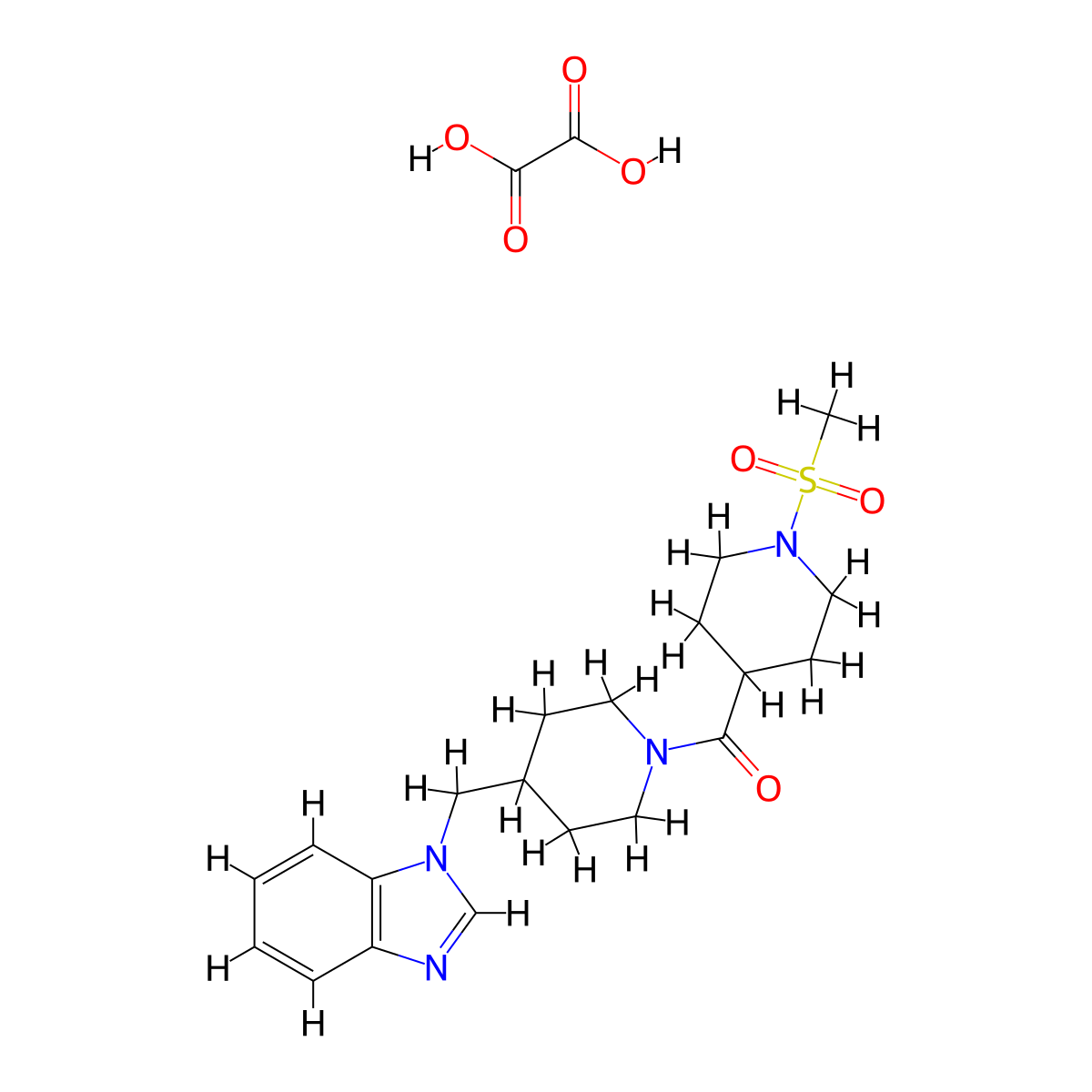 (4-((1H-benzo[d]imidazol-1-yl)methyl)piperidin-1-yl)(1-(methylsulfonyl)piperidin-4-yl)methanone oxalate molecular structure, CAS 2034470-69-2