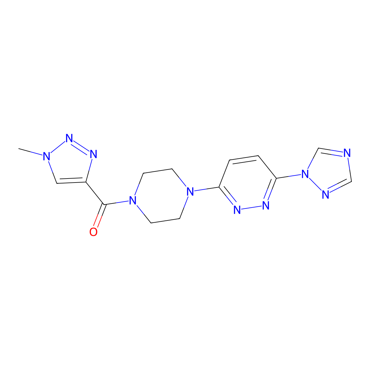 (4-(6-(1H-1,2,4-triazol-1-yl)pyridazin-3-yl)piperazin-1-yl)(1-methyl-1H-1,2,3-triazol-4-yl)methanone molecular structure, CAS 2034470-71-6