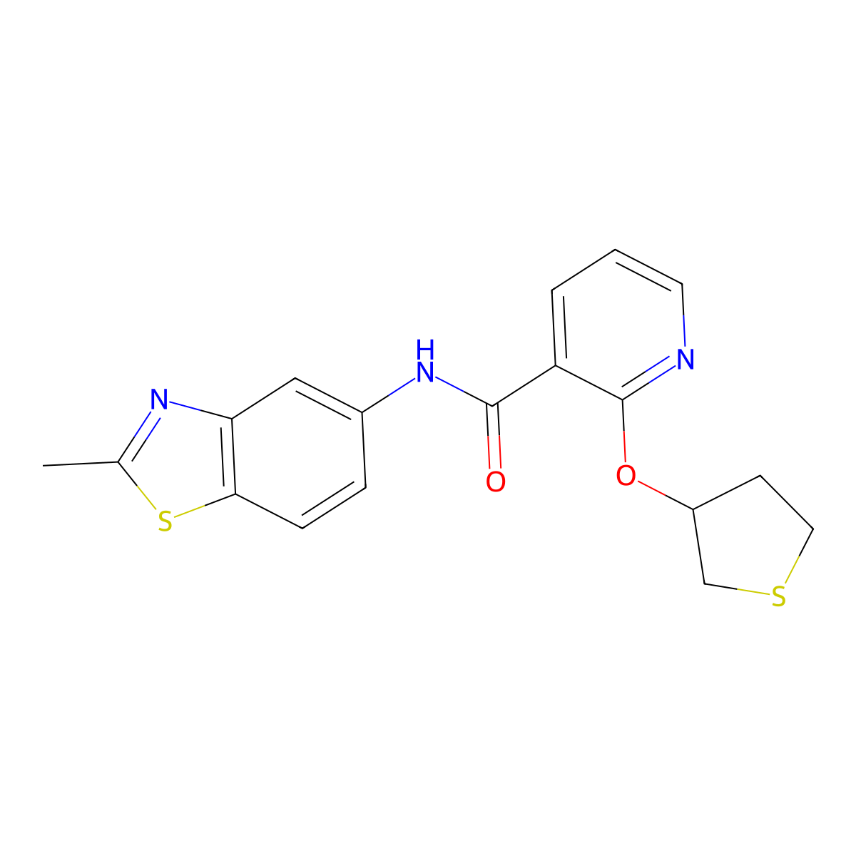 N-(2-methylbenzo[d]thiazol-5-yl)-2-((tetrahydrothiophen-3-yl)oxy)nicotinamide molecular structure, CAS 2034470-73-8
