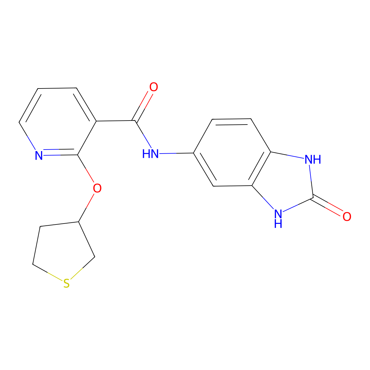 N-(2-oxo-2,3-dihydro-1H-benzo[d]imidazol-5-yl)-2-((tetrahydrothiophen-3-yl)oxy)nicotinamide molecular structure, CAS 2034470-88-5