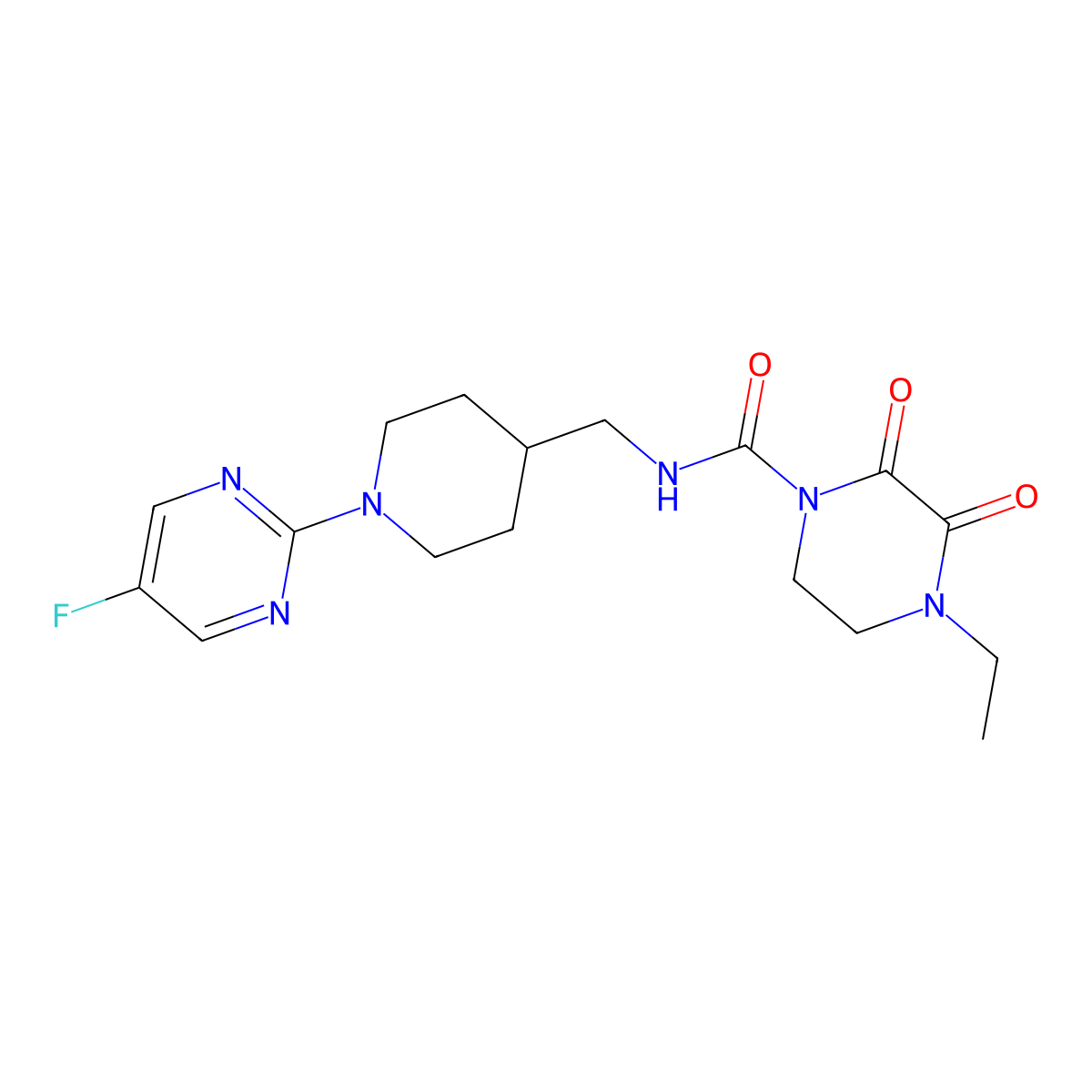 4-ethyl-N-((1-(5-fluoropyrimidin-2-yl)piperidin-4-yl)methyl)-2,3-dioxopiperazine-1-carboxamide molecular structure, CAS 2034470-89-6
