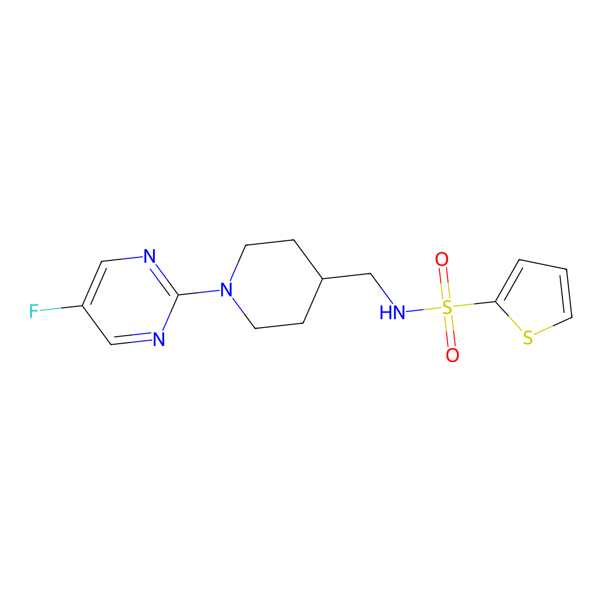 N-((1-(5-fluoropyrimidin-2-yl)piperidin-4-yl)methyl)thiophene-2-sulfonamide molecular structure, CAS 2034470-93-2