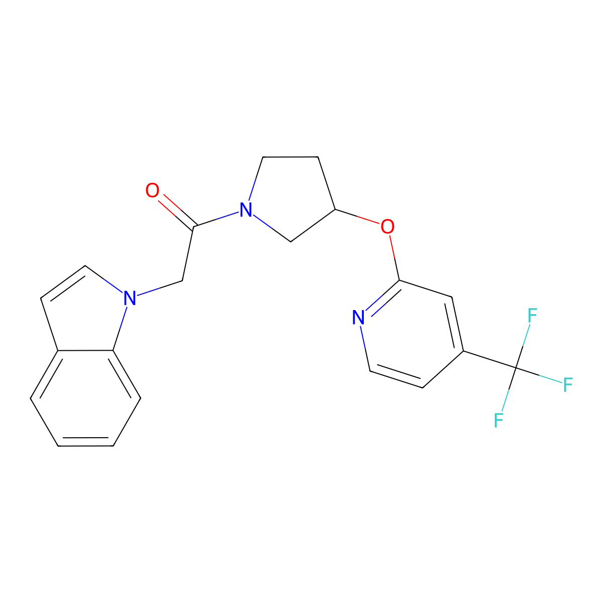 2-(1H-indol-1-yl)-1-(3-((4-(trifluoromethyl)pyridin-2-yl)oxy)pyrrolidin-1-yl)ethanone molecular structure, CAS 2034470-95-4