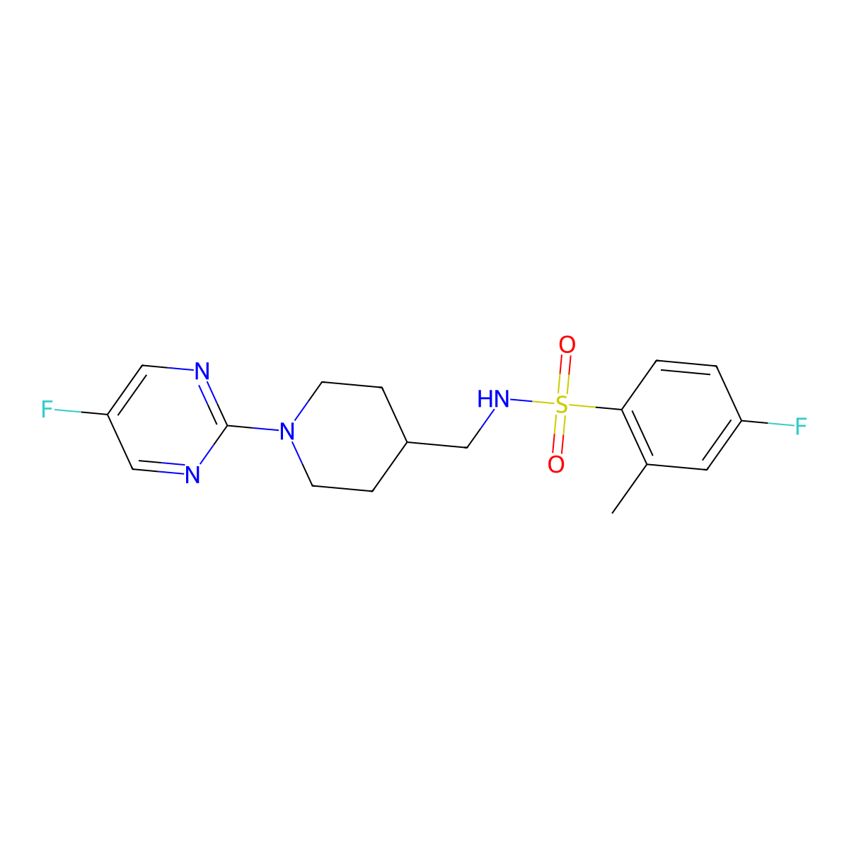 4-fluoro-N-((1-(5-fluoropyrimidin-2-yl)piperidin-4-yl)methyl)-2-methylbenzenesulfonamide molecular structure, CAS 2034470-97-6