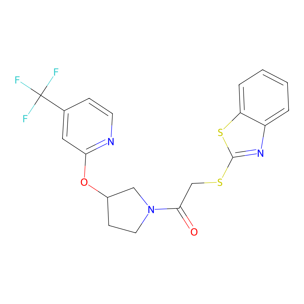 2-(Benzo[d]thiazol-2-ylthio)-1-(3-((4-(trifluoromethyl)pyridin-2-yl)oxy)pyrrolidin-1-yl)ethanone molecular structure, CAS 2034470-99-8